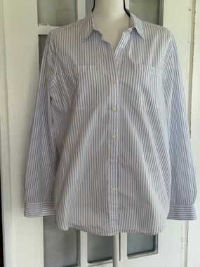 Lucky Brand Blue and White Striped Collared Shirt